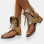 Nicole | Metallic Zip-Up Sandals