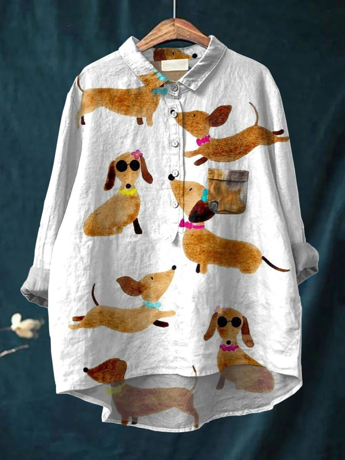 Cute Dog Dachshund Art Print Casual  Shirt