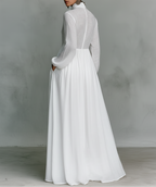 Veronica | Maxi Minimalist in Cotton and Linen with Patchwork, High Collar and Long Sleeves