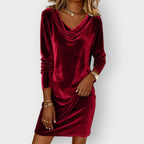 Ryvanna | Elegant Drape Neck Velvet Dress
