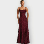 Maevira | Elegant Strapless Floral Evening Velvet Gown