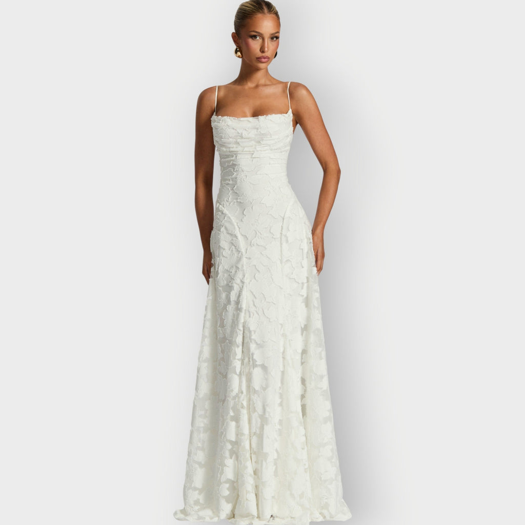 Maevira | Elegant Strapless Floral Evening Velvet Gown