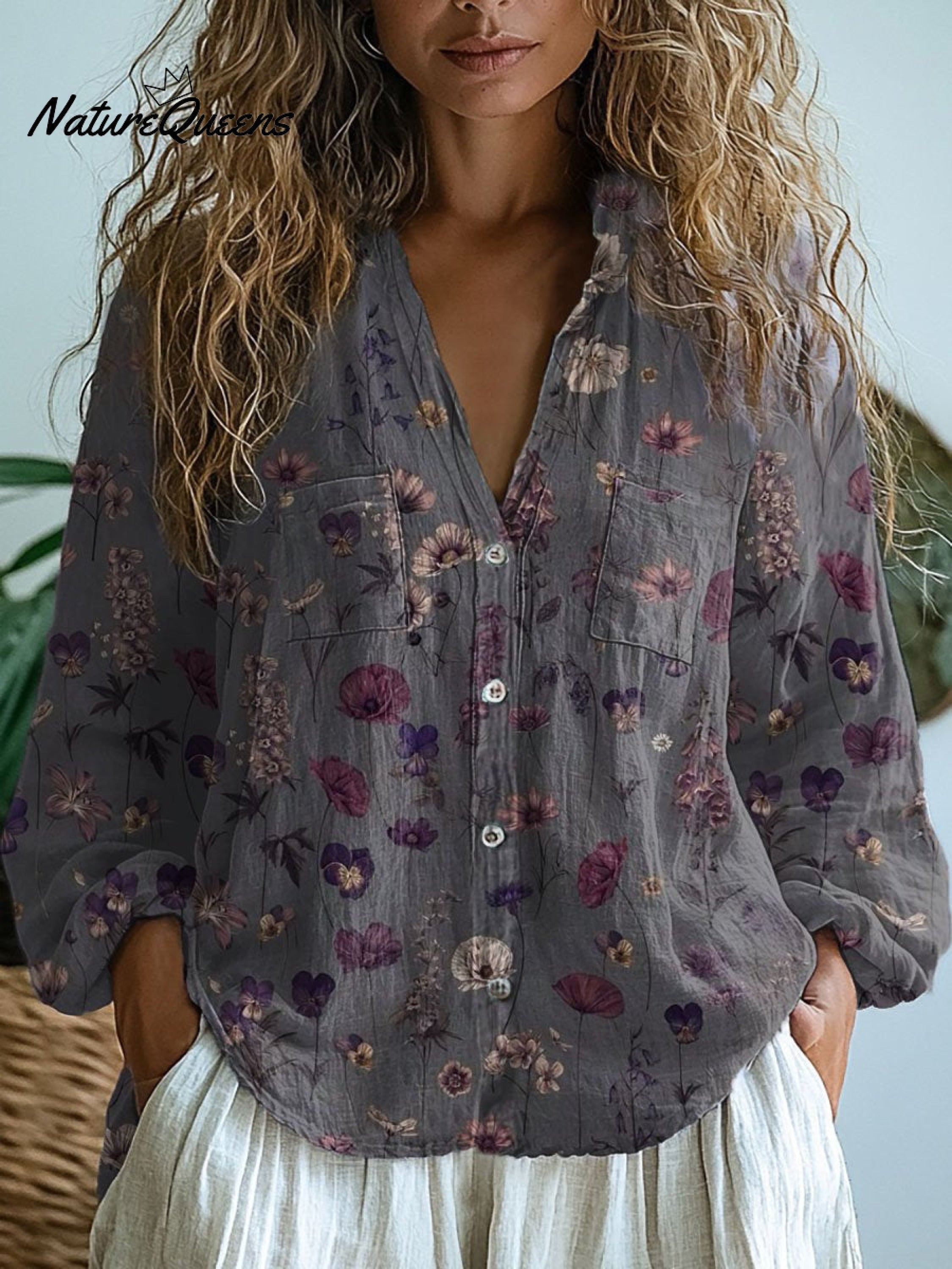 Women's  Retro Floral Art Print Casual Long Sleeve Comfortable Cotton Shirt