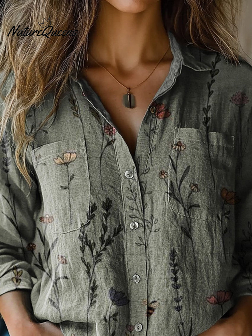 Vintage Style Spring Floral Pattern Printed Women's Casual Long Sleeve Comfortable Cotton Shirt